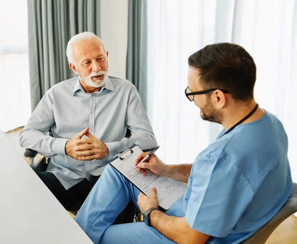 Male consultation to discuss hormone therapy options